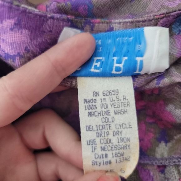 Peri Petites Vintage Button Up Belted Dress ~ Sz 6 ~ Purple ~ Midi ~ Long Sleeve - Picture 7 of 7